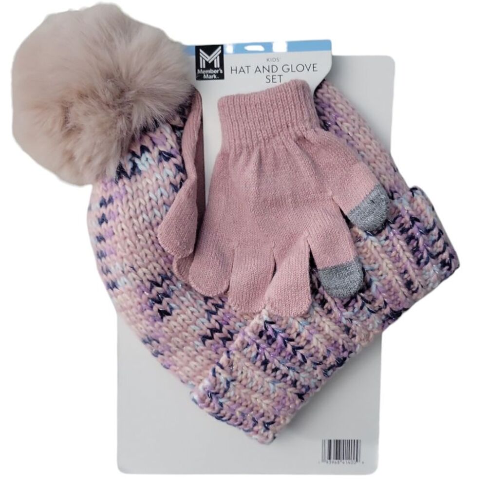 Member's Mark Kids Warm & Cozy Knit Hat and Glove Set - Pink